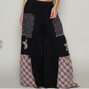 POL Black and Gray Star Patchwork Wide-Leg Pants